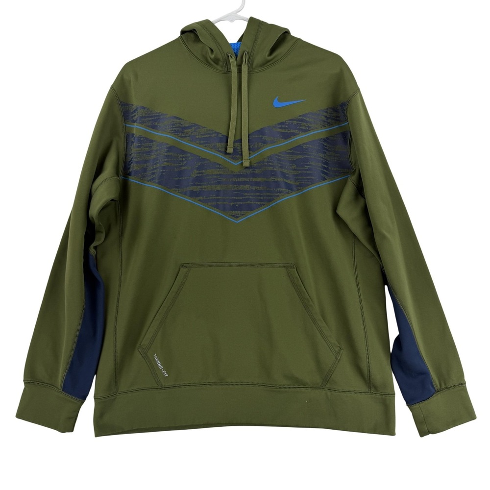 Nike Therma-FIT Hoodie Mens Large Green Pullover Swoosh Sweatshirt 659866-328